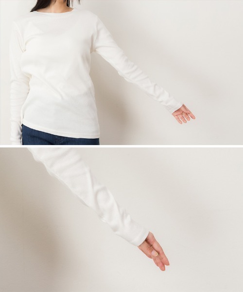 RCD(アールシーディー)の「リブクルーネック長袖Tシャツ(Tシャツ/カットソー・レディース・オフホワイト/ベージュ/ブラック・L/M/3L/LL)」の17枚目の写真