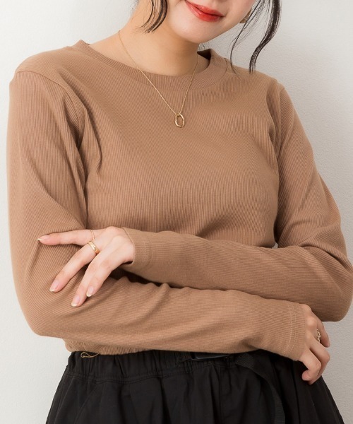 RCD(アールシーディー)の「リブクルーネック長袖Tシャツ(Tシャツ/カットソー・レディース・オフホワイト/ベージュ/ブラック・L/M/3L/LL)」の5枚目の写真