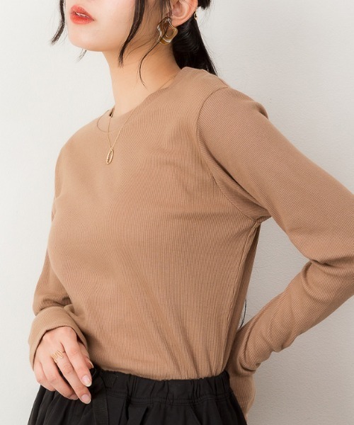 RCD(アールシーディー)の「リブクルーネック長袖Tシャツ(Tシャツ/カットソー・レディース・オフホワイト/ベージュ/ブラック・L/M/3L/LL)」の6枚目の写真