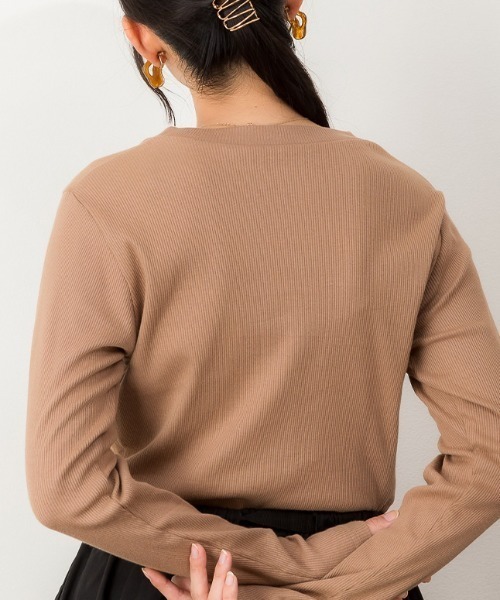 RCD(アールシーディー)の「リブクルーネック長袖Tシャツ(Tシャツ/カットソー・レディース・オフホワイト/ベージュ/ブラック・L/M/3L/LL)」の7枚目の写真