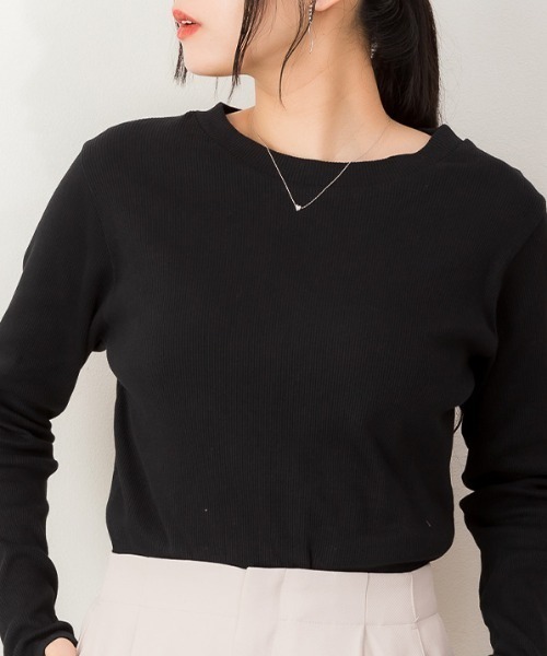 RCD(アールシーディー)の「リブクルーネック長袖Tシャツ(Tシャツ/カットソー・レディース・オフホワイト/ベージュ/ブラック・L/M/3L/LL)」の14枚目の写真