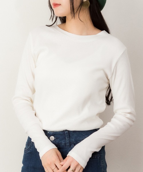 RCD(アールシーディー)の「リブクルーネック長袖Tシャツ(Tシャツ/カットソー・レディース・オフホワイト/ベージュ/ブラック・L/M/3L/LL)」の11枚目の写真
