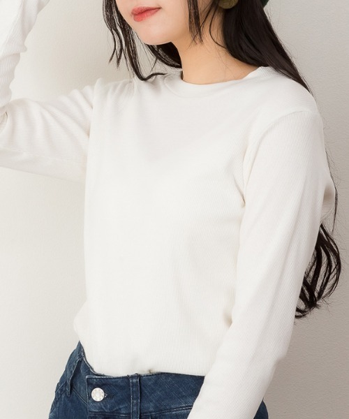 RCD(アールシーディー)の「リブクルーネック長袖Tシャツ(Tシャツ/カットソー・レディース・オフホワイト/ベージュ/ブラック・L/M/3L/LL)」の12枚目の写真