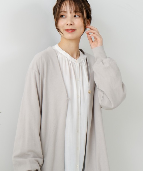 fort point（フォーポイント）の「【C-FORT POINT/フォートポイント】梨地 ロングトッパーカーディガン（カーディガン/ボレロ・レディース・チャコールグレー/ライトグレー/ブラック・FREE）」の3枚目の写真