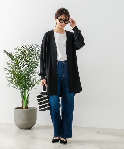 fort point（フォーポイント）の「【C-FORT POINT/フォートポイント】梨地 ロングトッパーカーディガン（カーディガン/ボレロ・レディース・チャコールグレー/ライトグレー/ブラック・FREE）」の4枚目の写真