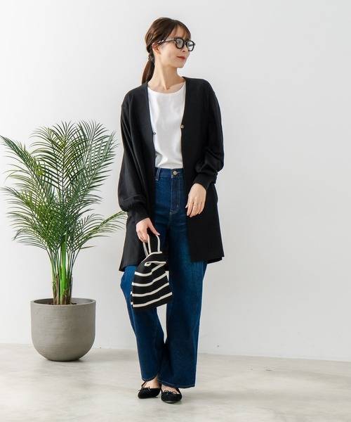 fort point（フォーポイント）の「【C-FORT POINT/フォートポイント】梨地 ロングトッパーカーディガン（カーディガン/ボレロ・レディース・チャコールグレー/ライトグレー/ブラック・FREE）」の5枚目の写真