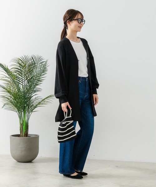 fort point（フォーポイント）の「【C-FORT POINT/フォートポイント】梨地 ロングトッパーカーディガン（カーディガン/ボレロ・レディース・チャコールグレー/ライトグレー/ブラック・FREE）」の8枚目の写真