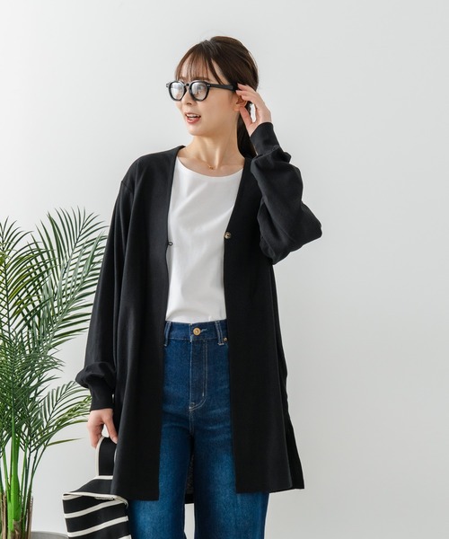 fort point（フォーポイント）の「【C-FORT POINT/フォートポイント】梨地 ロングトッパーカーディガン（カーディガン/ボレロ・レディース・チャコールグレー/ライトグレー/ブラック・FREE）」の9枚目の写真