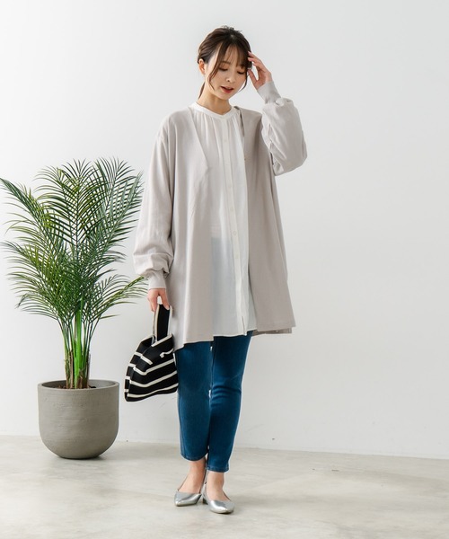 fort point（フォーポイント）の「【C-FORT POINT/フォートポイント】梨地 ロングトッパーカーディガン（カーディガン/ボレロ・レディース・チャコールグレー/ライトグレー/ブラック・FREE）」の19枚目の写真