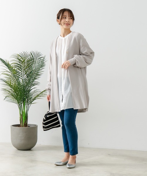 fort point（フォーポイント）の「【C-FORT POINT/フォートポイント】梨地 ロングトッパーカーディガン（カーディガン/ボレロ・レディース・チャコールグレー/ライトグレー/ブラック・FREE）」の20枚目の写真