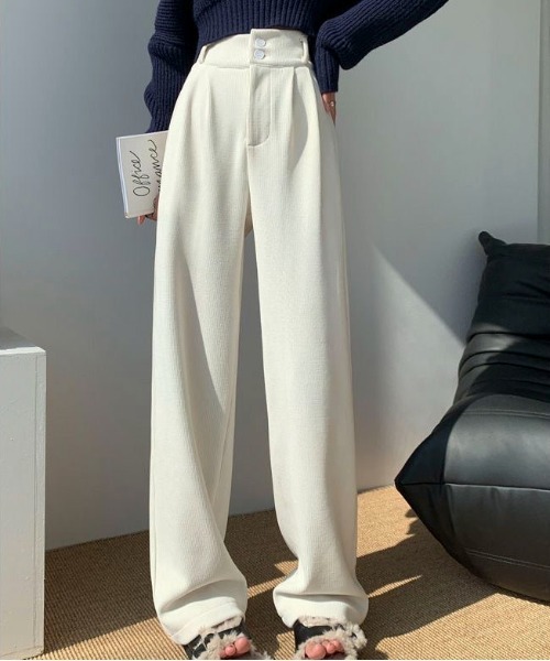 Maison Calme(メゾンカルム)の「ハイウエストコーデュロイタックパンツ ゆったりシルエット(その他パンツ・レディース・ブラック/ブラウン/グレー/アイボリー・M/L)」の2枚目の写真