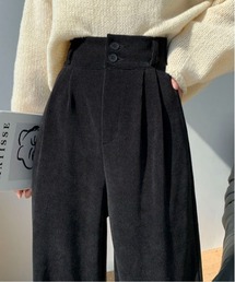 Maison Calme（メゾンカルム）の「【25年秋冬新作】【美脚ボトム】ハイウエスト裏起毛コーデュロイタックパンツ　防寒（その他パンツ）」