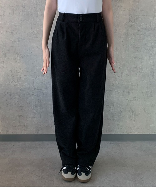 Maison Calme(メゾンカルム)の「ハイウエストコーデュロイタックパンツ ゆったりシルエット(その他パンツ・レディース・ブラック/ブラウン/グレー/アイボリー・M/L)」の5枚目の写真