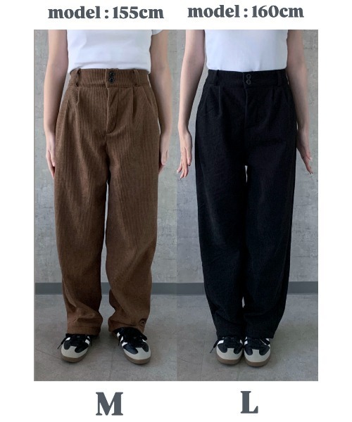 Maison Calme(メゾンカルム)の「ハイウエストコーデュロイタックパンツ ゆったりシルエット(その他パンツ・レディース・ブラック/ブラウン/グレー/アイボリー・M/L)」の9枚目の写真
