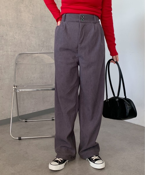 Maison Calme(メゾンカルム)の「ハイウエストコーデュロイタックパンツ ゆったりシルエット(その他パンツ・レディース・ブラック/ブラウン/グレー/アイボリー・M/L)」の19枚目の写真