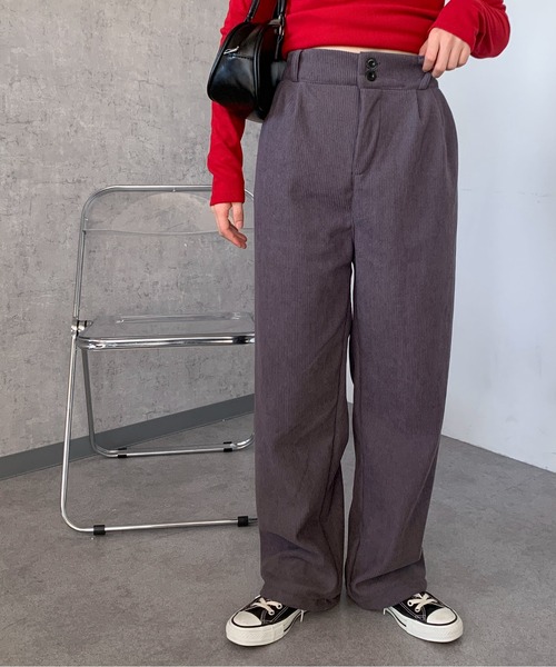 Maison Calme(メゾンカルム)の「ハイウエストコーデュロイタックパンツ ゆったりシルエット(その他パンツ・レディース・ブラック/ブラウン/グレー/アイボリー・M/L)」の20枚目の写真