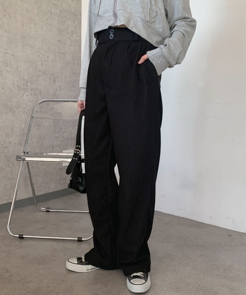 Maison Calme(メゾンカルム)の「ハイウエストコーデュロイタックパンツ ゆったりシルエット(その他パンツ・レディース・ブラック/ブラウン/グレー/アイボリー・M/L)」の16枚目の写真