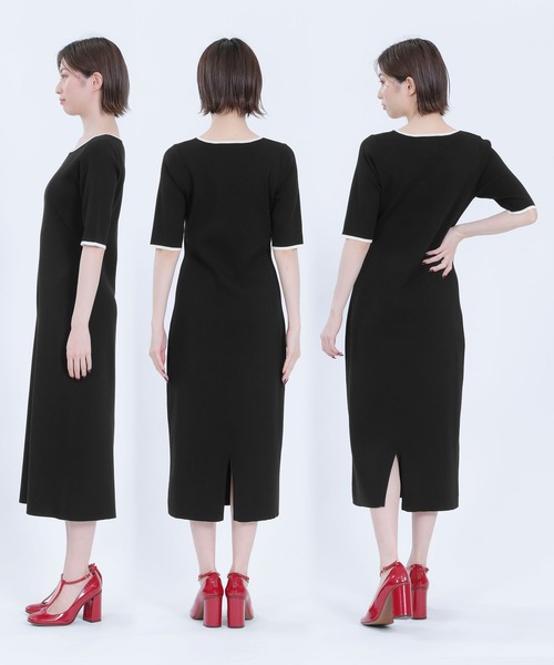 タグ付き未使用MARY QUANT✖️U-factory デザインワンピース黒 MARY QUANT】全1色・ワンピース（七分袖・ストレッチ・ウォッシャブル