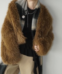 ファーコート ショート丈 フェイクファー」に該当するブラウン/茶色系
