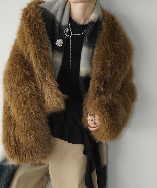 ジャケット・アウター FanoStudios wool short coat ジャケット ノーカラージャケット リボンタイ ショートウール