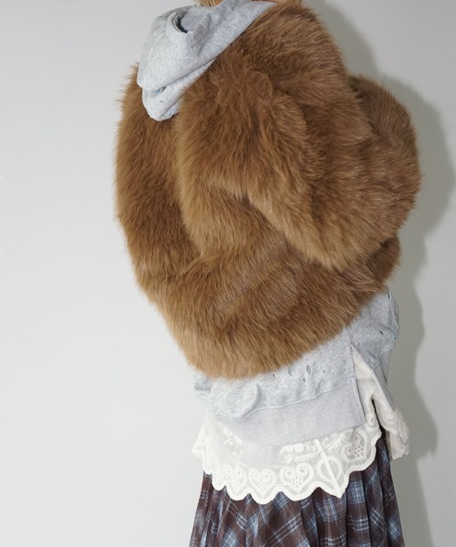 chuclla（チュクラ）の「ノーカラー ブラウンファーショートコート chw25a057（その他アウター・レディース・ブラウン・M/L）」の3枚目の写真