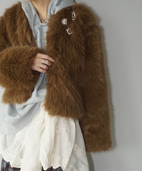 chuclla（チュクラ）の「ノーカラー ブラウンファーショートコート chw25a057（その他アウター・レディース・ブラウン・M/L）」の8枚目の写真