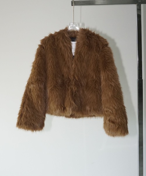 chuclla（チュクラ）の「ノーカラー ブラウンファーショートコート chw25a057（その他アウター・レディース・ブラウン・M/L）」の9枚目の写真