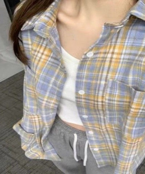 HALEY PESCA（ヘーリーペスカ）の「HALEY PESCA/マルチチェックシャツ（シャツ/ブラウス・レディース・ピンク/ブラウン/ブラック/グリーン/ブルー/レッド/イエロー/オレンジ/ネイビー・FREE）」の5枚目の写真