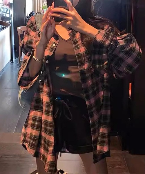 HALEY PESCA（ヘーリーペスカ）の「HALEY PESCA/マルチチェックシャツ（シャツ/ブラウス・レディース・ピンク/ブラウン/ブラック/グリーン/ブルー/レッド/イエロー/オレンジ/ネイビー・FREE）」の13枚目の写真