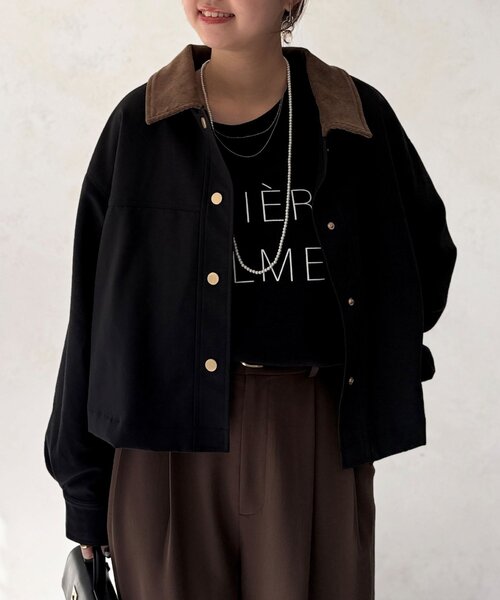 Chez toi（シェトワ）の「襟配色ワークジャケット（ブルゾン・レディース・ベージュ/ブラック・FREE）」の3枚目の写真