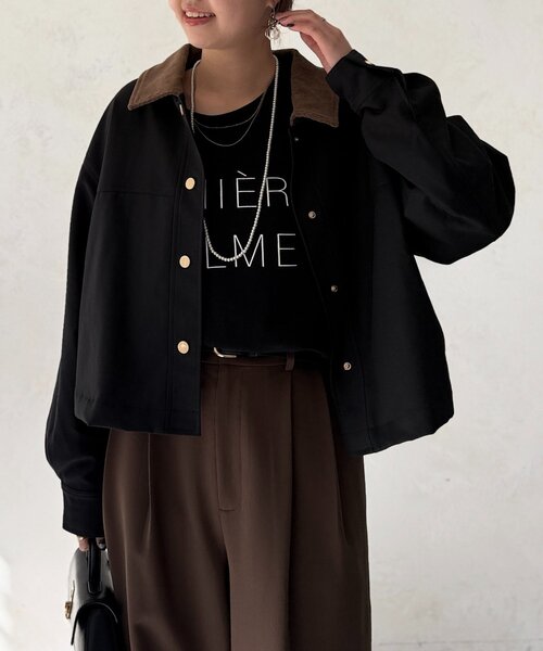 Chez toi（シェトワ）の「襟配色ワークジャケット（ブルゾン・レディース・ベージュ/ブラック・FREE）」の4枚目の写真