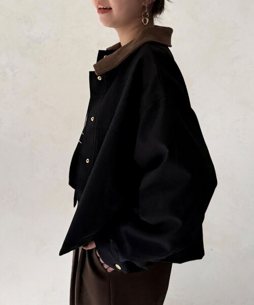 Chez toi（シェトワ）の「襟配色ワークジャケット（ブルゾン・レディース・ベージュ/ブラック・FREE）」の5枚目の写真