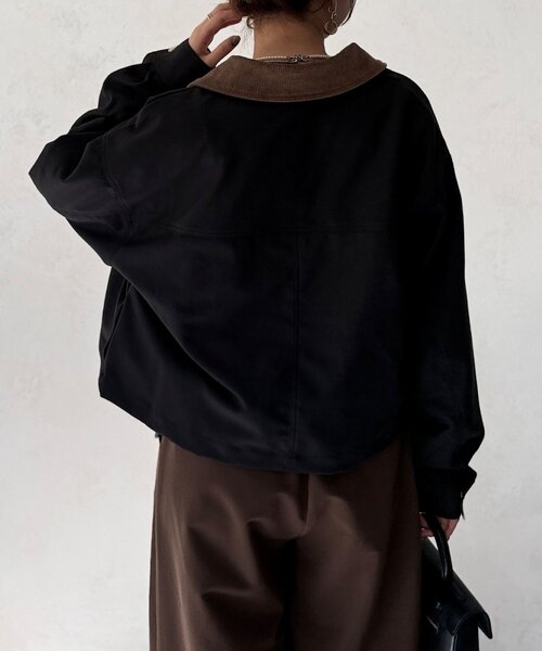 Chez toi（シェトワ）の「襟配色ワークジャケット（ブルゾン・レディース・ベージュ/ブラック・FREE）」の6枚目の写真