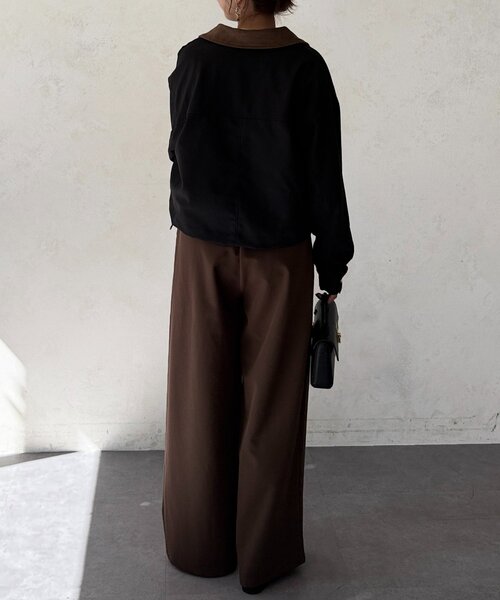 Chez toi（シェトワ）の「襟配色ワークジャケット（ブルゾン・レディース・ベージュ/ブラック・FREE）」の9枚目の写真