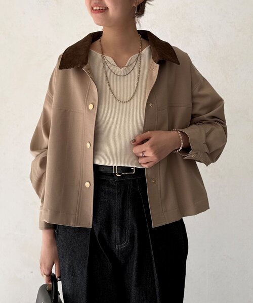 Chez toi（シェトワ）の「襟配色ワークジャケット（ブルゾン・レディース・ベージュ/ブラック・FREE）」の12枚目の写真