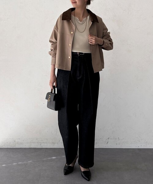 Chez toi（シェトワ）の「襟配色ワークジャケット（ブルゾン・レディース・ベージュ/ブラック・FREE）」の15枚目の写真