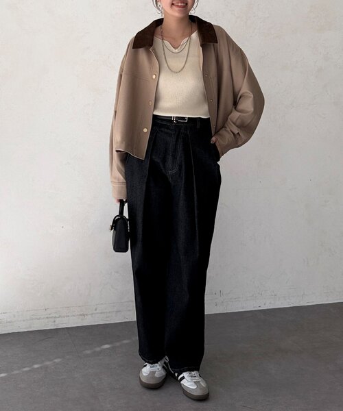 Chez toi（シェトワ）の「襟配色ワークジャケット（ブルゾン・レディース・ベージュ/ブラック・FREE）」の16枚目の写真