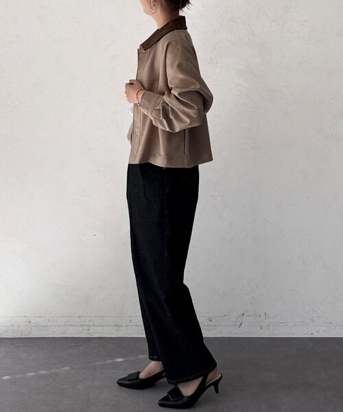 Chez toi（シェトワ）の「襟配色ワークジャケット（ブルゾン・レディース・ベージュ/ブラック・FREE）」の17枚目の写真