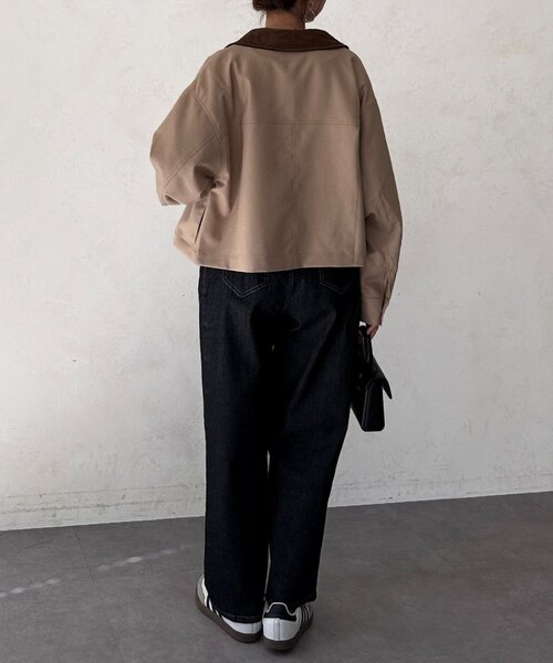 Chez toi（シェトワ）の「襟配色ワークジャケット（ブルゾン・レディース・ベージュ/ブラック・FREE）」の18枚目の写真