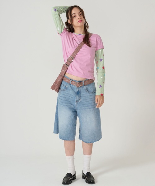 TINA:JOJUN(ティーナジョジュン)の「オーバーサイズ ハーフデニムパンツ TINA:JOJUN(デニムパンツ・レディース・ブルー/インディゴブルー・S/M)」の6枚目の写真