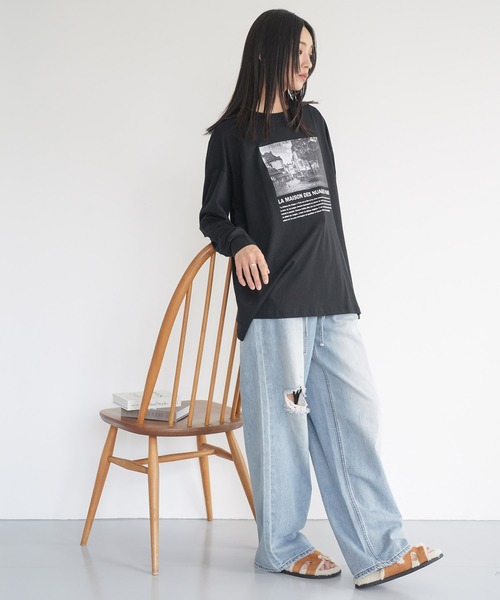 mili an deni(ミリアンデニ)の「フォトプリントロンT(Tシャツ/カットソー・レディース・ブラック/チャコールグレー/オフホワイト・L/M)」の13枚目の写真