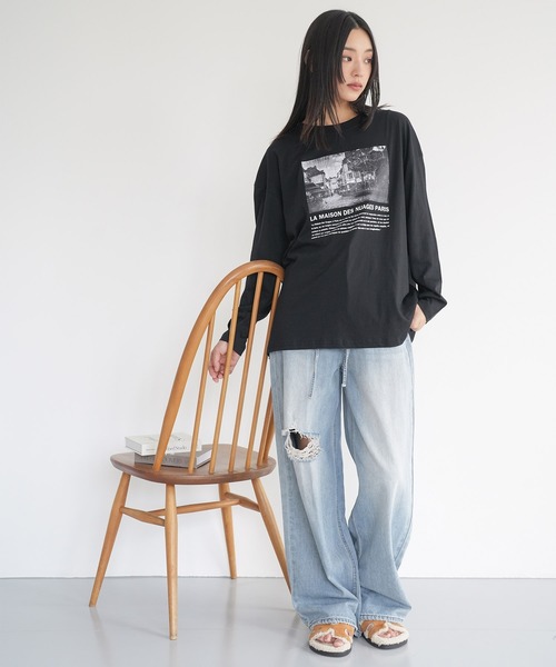 mili an deni(ミリアンデニ)の「フォトプリントロンT(Tシャツ/カットソー・レディース・ブラック/チャコールグレー/オフホワイト・L/M)」の14枚目の写真