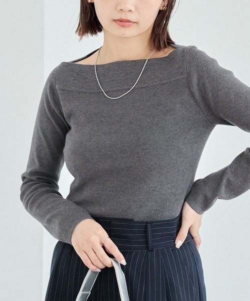 LAVEANGE(ラビアンジェ)の「【洗える】スラッシュネックニットプルオーバー│大人が着たいベーシックニット/ボートネック/美シルエット/体型カバー/上品見え(ニット/セーター・レディース・モカ/チャコールグレー/ブラック・3L/F/4L)」の14枚目の写真