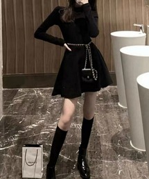 YUGA ハーフタートルネック Aラインワンピース