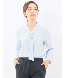 【ストレッチ イージーケア UVカット】m.f.エディトリアル レディース ボウタイ 長袖 プルオーバー ブラウス