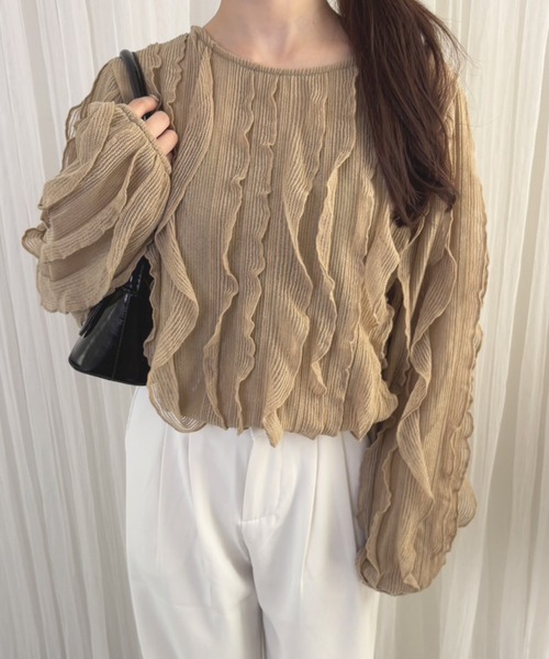 frunco（フランコ）の「【ZOZO限定】フリルニットブラウス（シャツ/ブラウス・レディース・ベージュ/ブラック/ホワイト・FREE）」の3枚目の写真