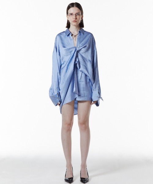 JOSEMOON 新品サテンストライプシャツ ホワイト　ボトムスセット JOSEMOON STRIPE SHIRT