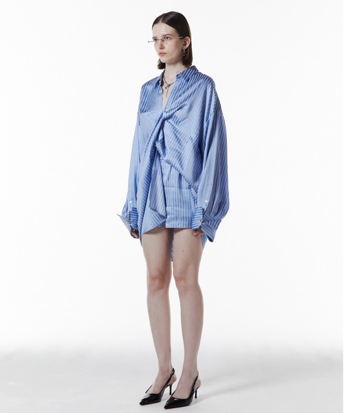 JOSEMOON 新品サテンストライプシャツ ホワイト　ボトムスセット JOSEMOON SATIN STRIPE SHIRT