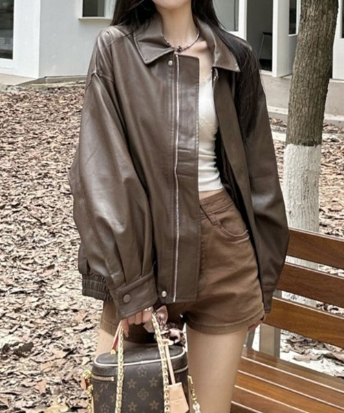 SallyLunn(サリーラン)の「ビックシルエットフェイクレザージャケット(その他アウター・レディース・ブラウン/ブラック・MEDIUM/LARGE)」の3枚目の写真