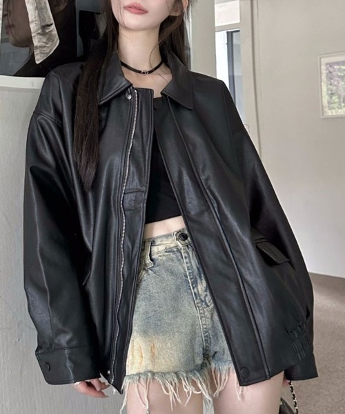 SallyLunn(サリーラン)の「ビックシルエットフェイクレザージャケット(その他アウター・レディース・ブラウン/ブラック・MEDIUM/LARGE)」の4枚目の写真